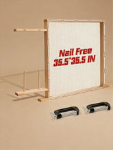 Safe tufting frame for rug making with slot-grip design and 90×90cm working area, nail-free wooden frame for tufting guns