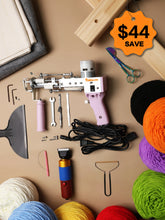 Full AK-1 Tufting Starter Basic Kit including gun, large frame, fabric, trimmer, and yarn cones for rug making