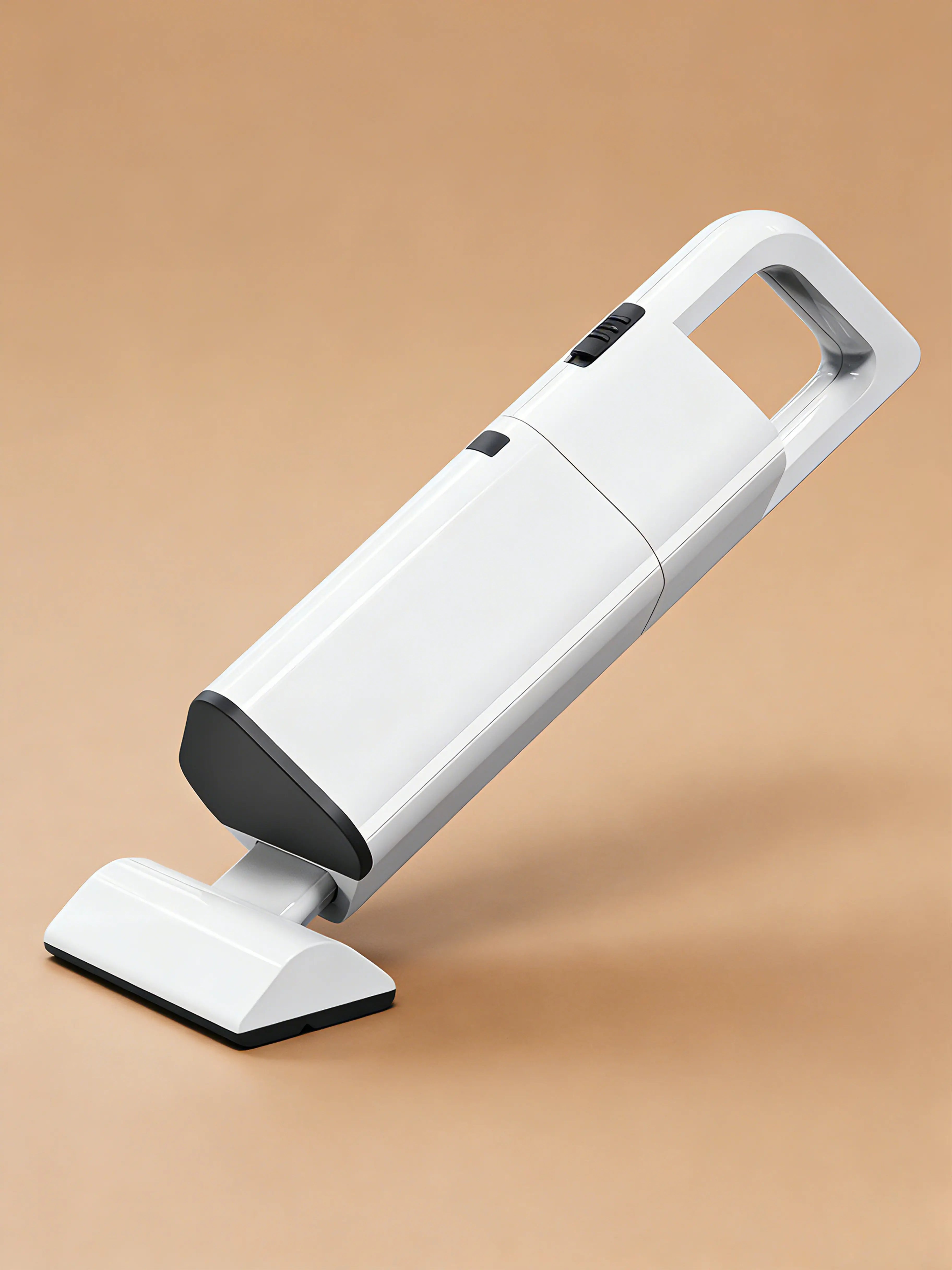 White cordless vacuum cleaner designed for rug tufting, lightweight handheld vacuum for cleaning loose yarn and fiber during tufting process