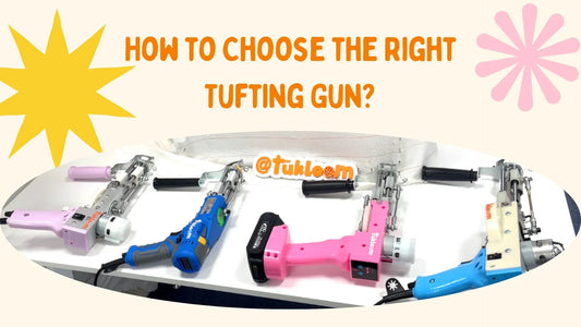 Tukloom tufting gun comparison featuring AK-1, AK-V, Cordless, and Long Pile models — showing key differences in design, speed range, and ideal use cases.