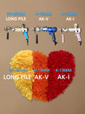 Three-way comparison of AK-1, AK-V, and Long Pile tufting results, highlighting differences in pile height, thickness, and fiber density.