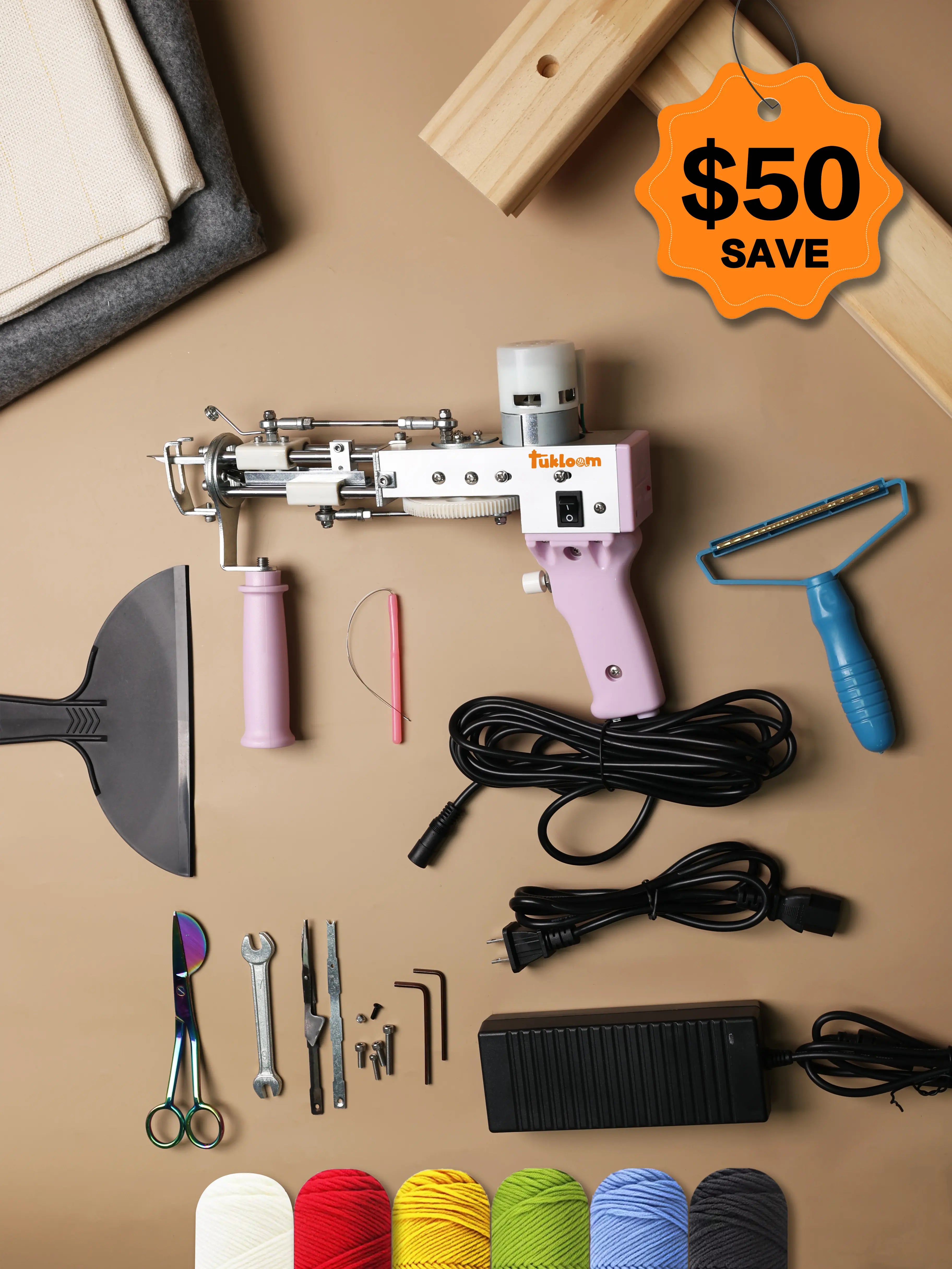 TukLoom Tufting Starter Saver Kit with AK-1 Gun, frame, yarn, and full tufting tools for beginners