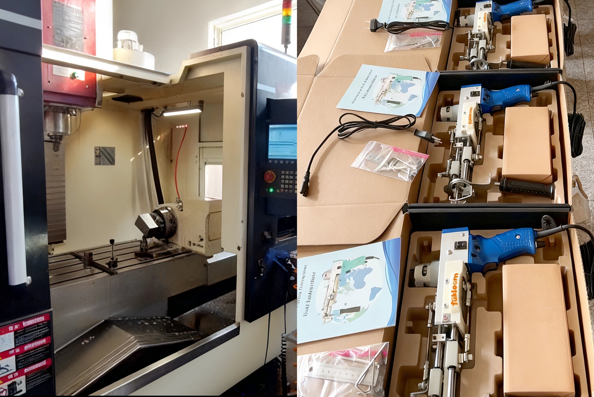 Inside Tukloom’s factory with advanced tufting gun production equipment and quality control systems.